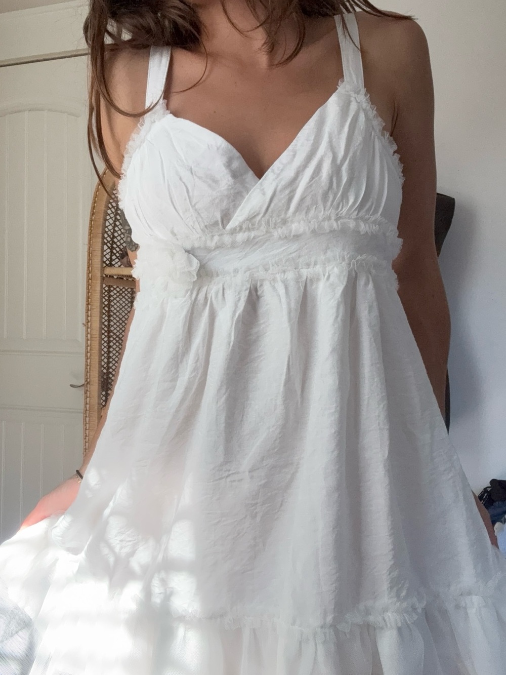 Y2K Mine White Babydoll Mini Dress Tulle Coquette Fairycore M - Picture 10 of 11